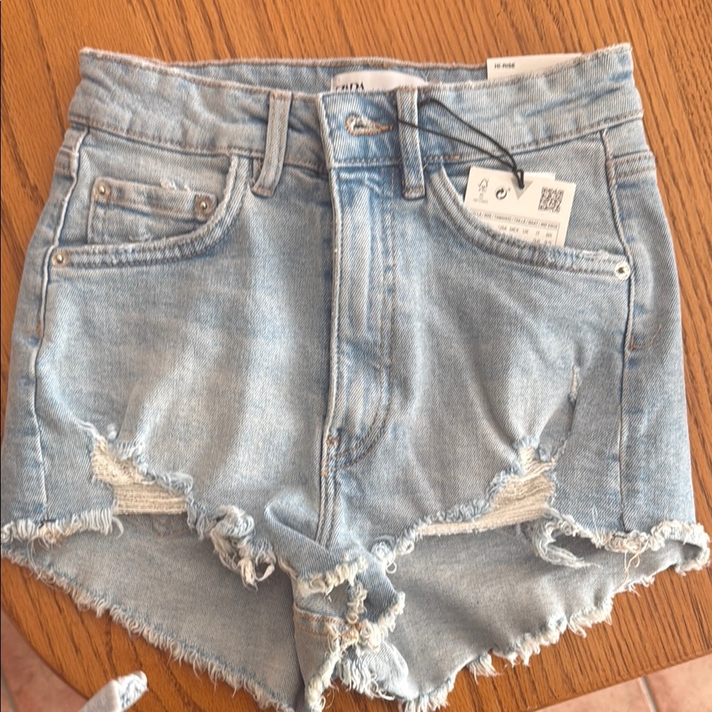 ZARA HIGH RISE - TRF Denim Blue Distressed Women's Shorts